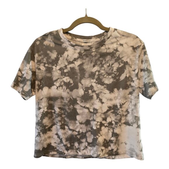 BCBGENERATION CROP TOP GREY WHITE TIE-DYE PRINT LARGE COTTON BLEND VERY SOFT - Picture 1 of 5